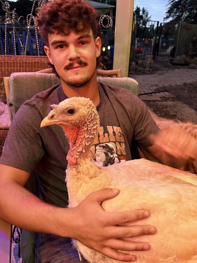 WHITE DOVE HAS OFFICIALLY BECOME BRENDAN’S EMOTIONAL SUPPORT TURKEY. 🦃❤️