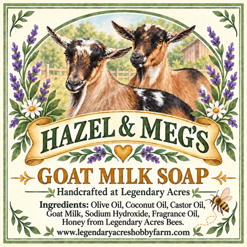 A little piece of Legendary Acres is ready to head home with you! Hazel & Meg’s Goat Milk Soap is now available to order on our website, with shipping or local pickup.