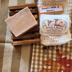 Bar of Hazel and Meg Goat Milk Soap with raw honey and fresh goat milk