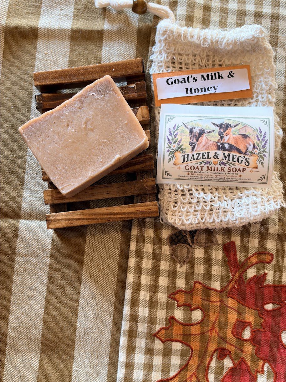 Bar of Hazel and Meg Goat Milk Soap with raw honey and fresh goat milk